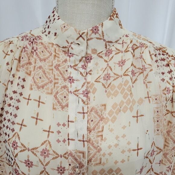 Fate Button Up blouse tan/cream Long Sleeve Sz Small - Picture 8 of 11